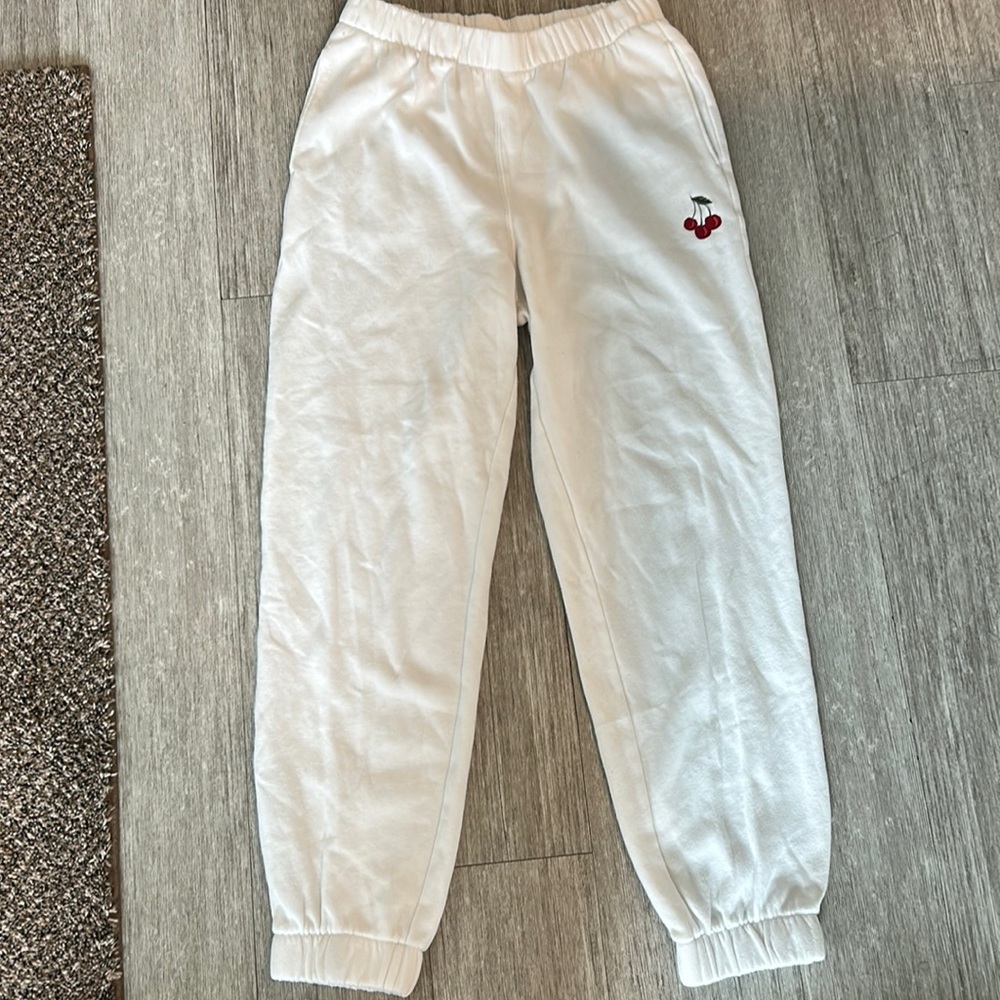 White/ cherry hollister sweats. Size small